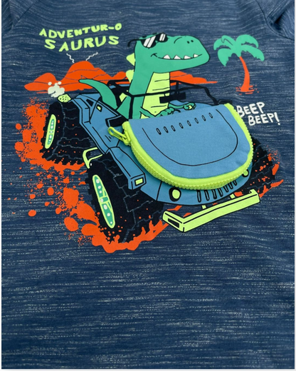 Adventur 0 Saurus | Blue Tshirt |3D Pocket