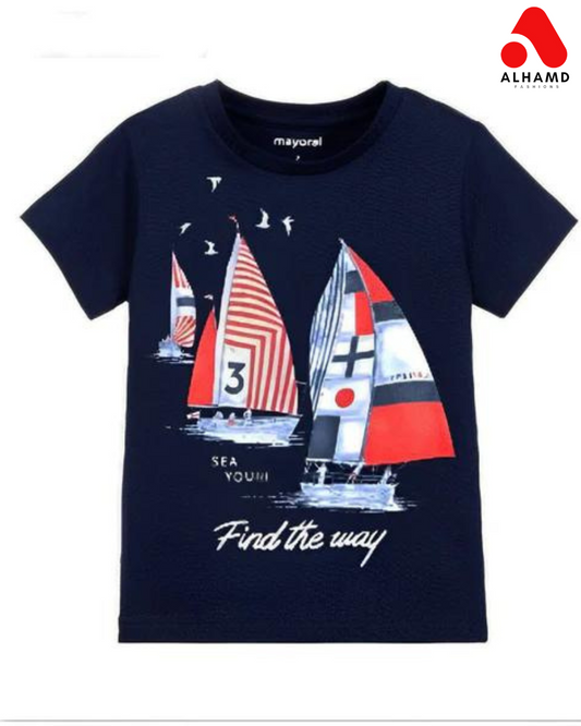 Mayoral | Boy T-Short | Navy Blue Ship Print