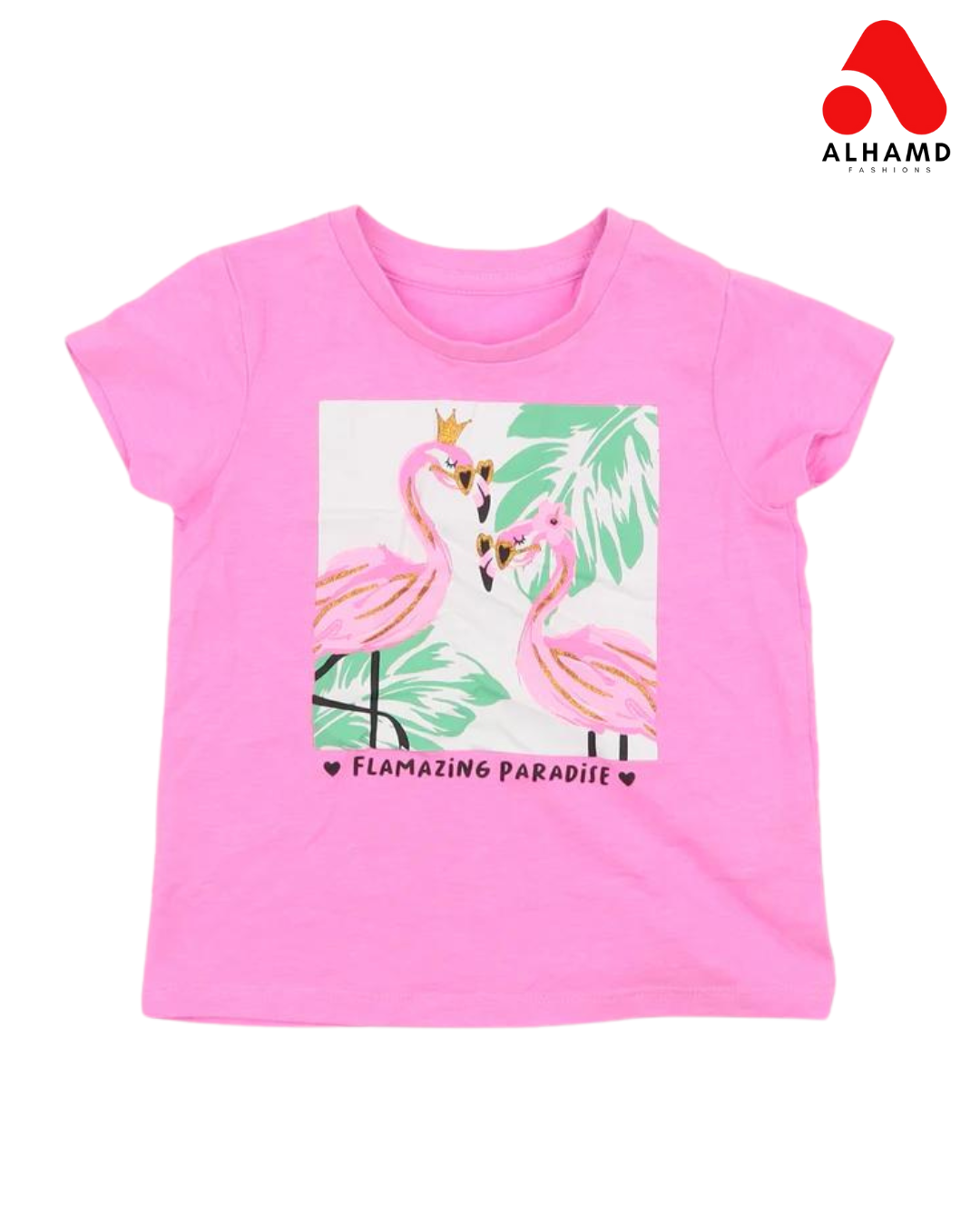 Pink T-Shirt Size| Round Neck Pullover- Flamingo |Girls