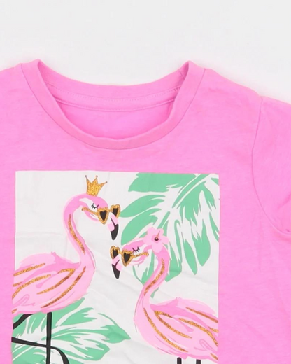 Pink T-Shirt Size| Round Neck Pullover- Flamingo |Girls