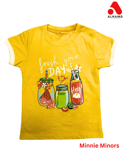 Sequence on Bottles| Fresh your Day | Girl TShirt | Minnie Minors