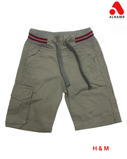 H&M | Self Printed Texture with Red Strips| Boys Shorts| Grey