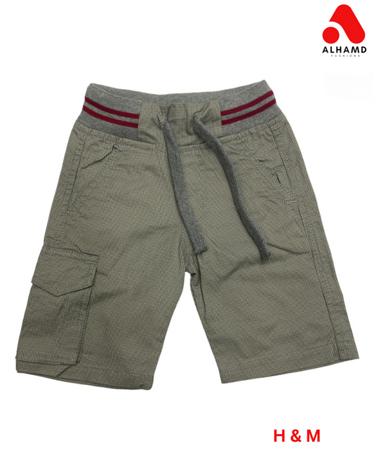 H&M | Self Printed Texture with Red Strips| Boys Shorts| Grey